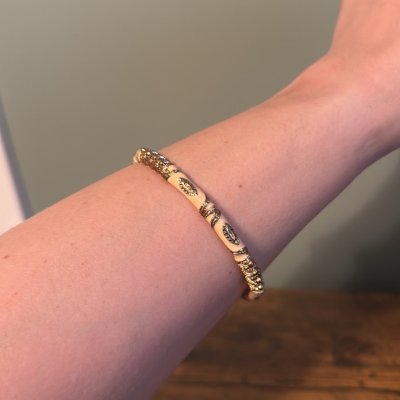 Jewelry - Vintage Bangle Bracelet, Cream, Silver, Gothic, Retro, Boho